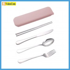 MEC 便擄餐具套裝連收納盒 (粉色) (刀 + 勺 + 叉 + 筷子)(銀色) 4件套  984CUTLERY SET-PK-J19